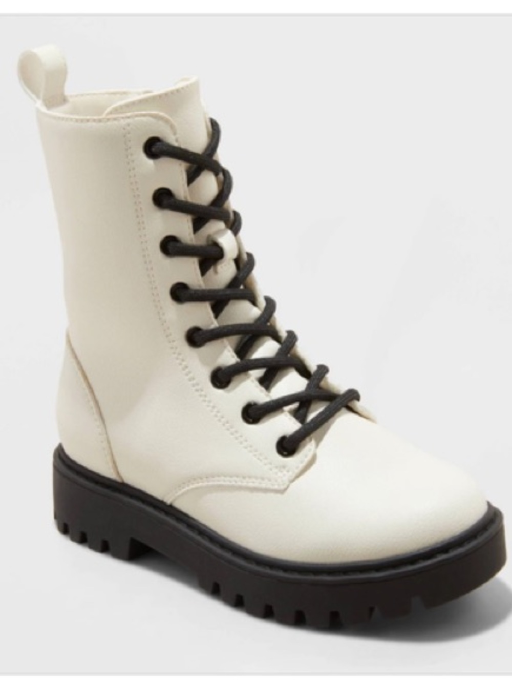 art class White Combat Boots with Black Lug Sole and Black Laces
